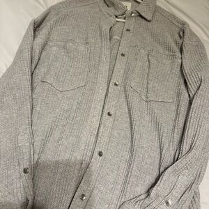 aerie gray waffle oversized button up
